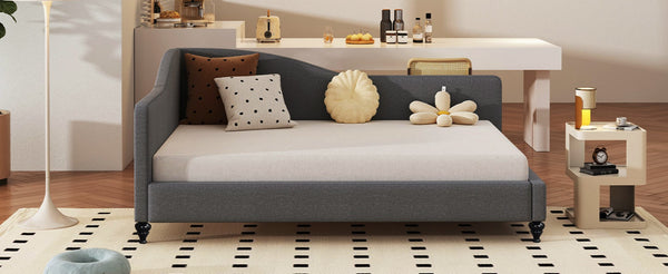 English Elm Full Size L-shaped Linen Upholstered Daybed with Solid Wood Legs for Corner Lounging Gray SF100146AAE-1