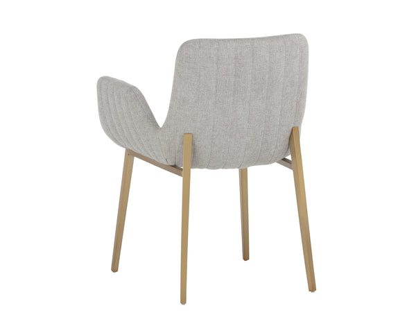 Sunpan Lucano Dining Armchair - Elegant Scooped Design with Vertical Channel Tufting and Gold Legs Belfast Heather Grey