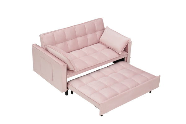English Elm Modern Velvet Sofa Pull-Out Bed 3-in-1 Convertible Love Seat with Pillows, Spacious 500lb Support Pink W3371P314997