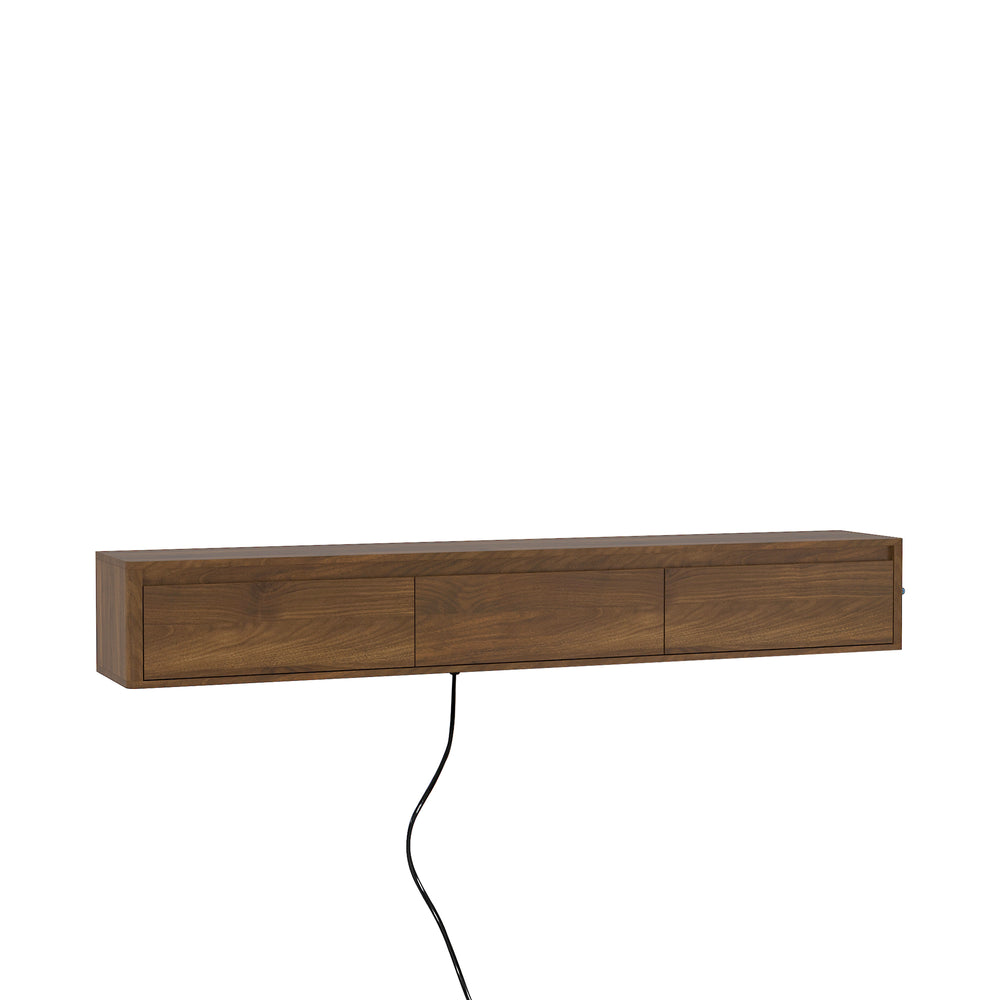 English Elm Floating TV Stand with Touch LED Strip, Built-In Power Hub & Ample Storage for Modern Living Rooms Wood 74.61 L x 17.52 W x 6.1 H W1321P389548