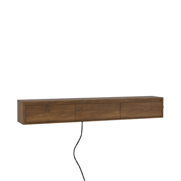 English Elm Floating TV Stand with Touch LED Strip, Built-In Power Hub & Ample Storage for Modern Living Rooms Wood 74.61 L x 17.52 W x 6.1 H W1321P389548