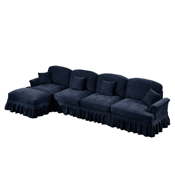English Elm Classic Three Seater Modular L-Shaped Sectional Sofa With Flared Arms, Ruffled Skirts & Ottoman W3041S00261