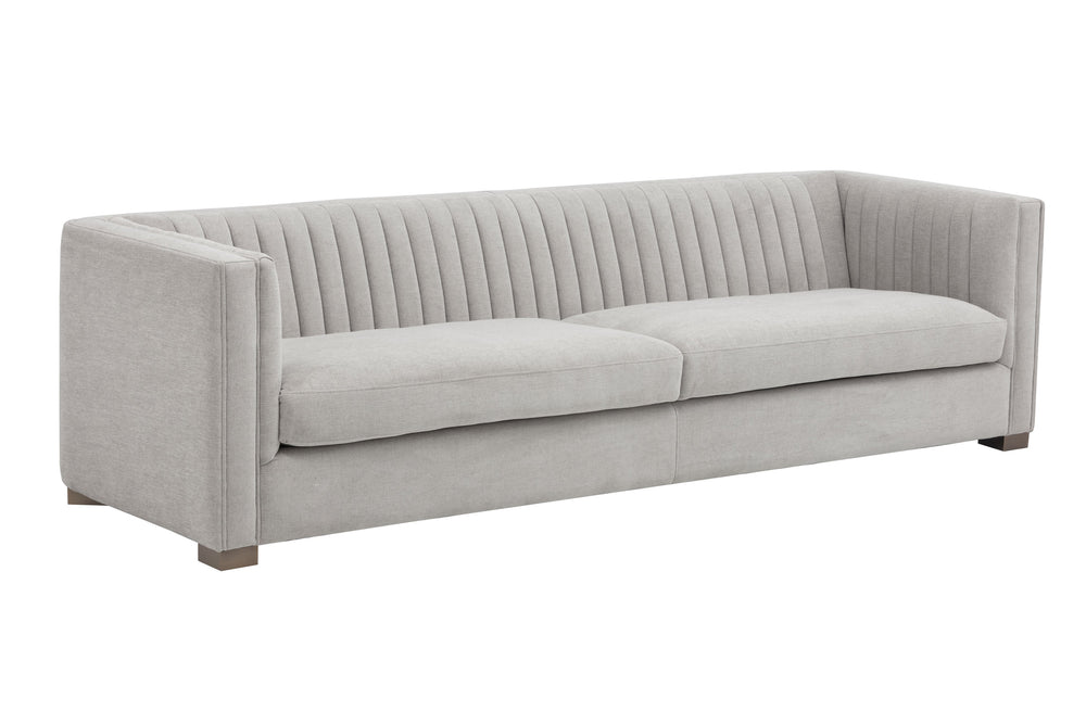 Sunpan Caitlin Sofa - Modern Channel Tufted Design in Hemingway Silver with Antique Brass Accents, 98"W