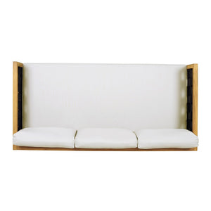 English Elm Three-seater Outdoor Daybed Acacia Wood Teak Frame with Woven Rope and Grey Cushions N770P373436L