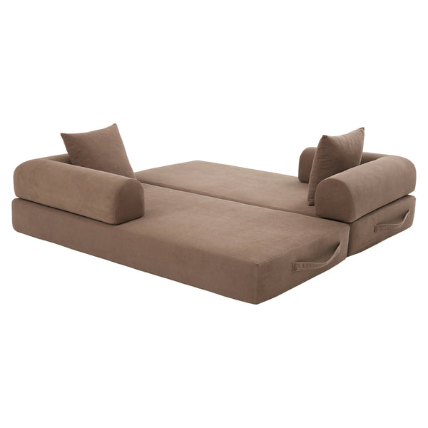 English Elm UNITED modular foldable sofa with metal frame, corduroy upholstery, side pocket & quick assembly convenience Brown W1568P375636