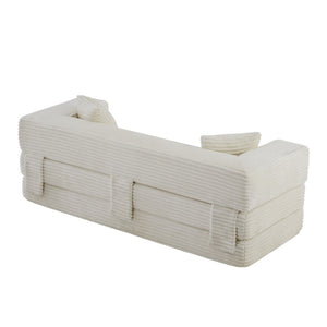 English Elm Modern Cord Fabric Convertible Sofa Sleeper Low Profile Square Frame for Apartments White W3396P439850