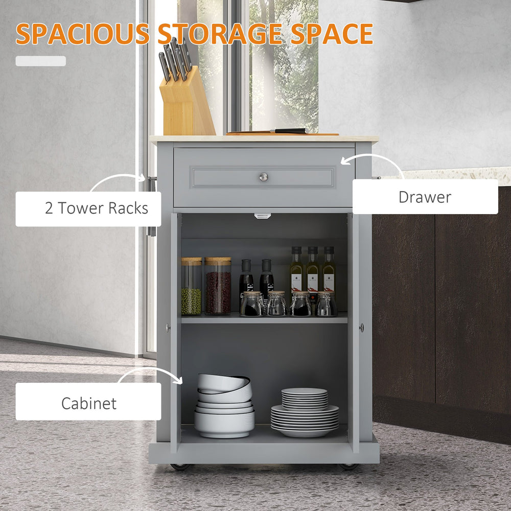 English Elm HOMCOM Rolling Kitchen Island Cart with Drawer, Adjustable Shelf, 2 Towel Racks & Wheels – Grey W2225P229114