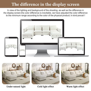 English Elm U_style Modular U-shaped Sectional Sofa Six Seat Linen Fabric with Storage Ottomans Beige WY000491AAA