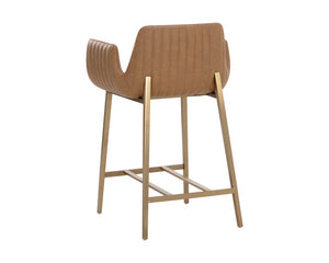 Sunpan Lucano Counter Stool - Elegant Milliken Cognac Faux Leather With Gold Stainless Steel Legs Brown Faux Leather 111122