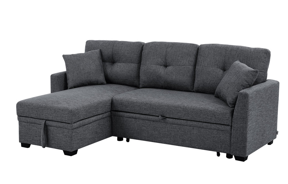 English Elm Pull-out Sofa Bed with Hidden Chaise Storage, Tufted Polyester Cushions, Compact Convertible Sleeper for Small Spaces Gray B355S00002