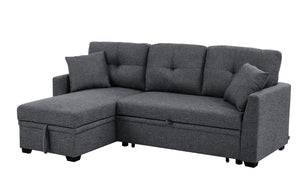 English Elm Pull-out Sofa Bed with Hidden Chaise Storage, Tufted Polyester Cushions, Compact Convertible Sleeper for Small Spaces Gray B355S00002