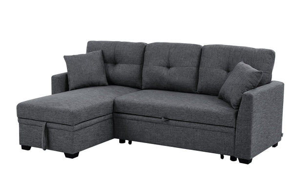 English Elm Pull-out Sofa Bed with Hidden Chaise Storage, Tufted Polyester Cushions, Compact Convertible Sleeper for Small Spaces Gray B355S00002