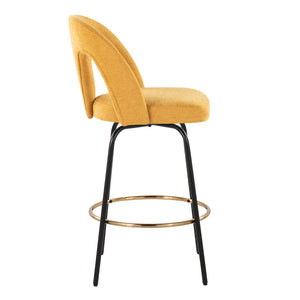 English Elm Fixed-height Swivel Counterstools with White Upholstery Gold Footrest Set of 2 Yellow B202S01785