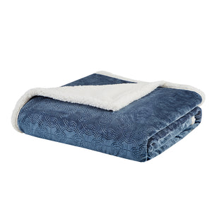 JLA Home Madison Park - Oversized Textured Plush Throw for Luxurious Warmth and Dual-Sided Berber Comfort, Machine Washable Blue MP50-3254