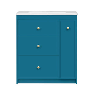 English Elm 30'' Modern Bathroom Vanity With Ceramic Sink, Durable Blue Finish & Ample Storage For Essentials N710P228374C