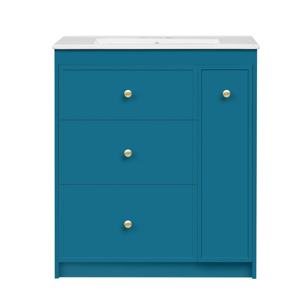English Elm 30'' Modern Bathroom Vanity With Ceramic Sink, Durable Blue Finish & Ample Storage For Essentials N710P228374C