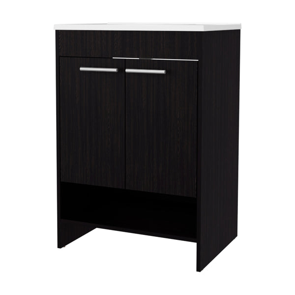 English Elm Wengue Modern 2-Door Bathroom Vanity with Open Shelves, Waterproof Cabinetry, Sleek Wenge Finish B062P355532
