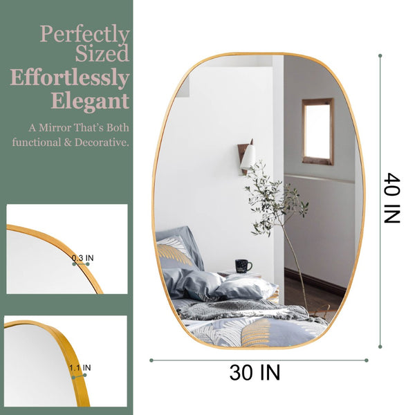 English Elm 30x40 Oval Wall Mirror Slim Metal Frame Distortion Free Glass Bathroom Entryway Accent Gold W2203P476482