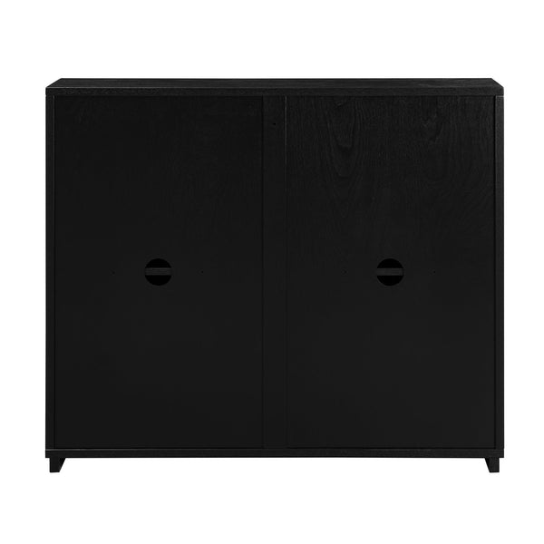 English Elm Mid Century Modern V-Shape Storage Cabinet – Stylish Buffet & Sideboard For Small Spaces, Black Finish W1801P362148