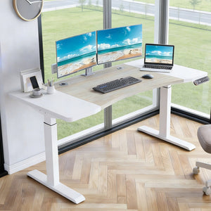 English Elm 63"×30" Curved Dual Motor Standing Desk with Memory Presets for Home Office W614P431995