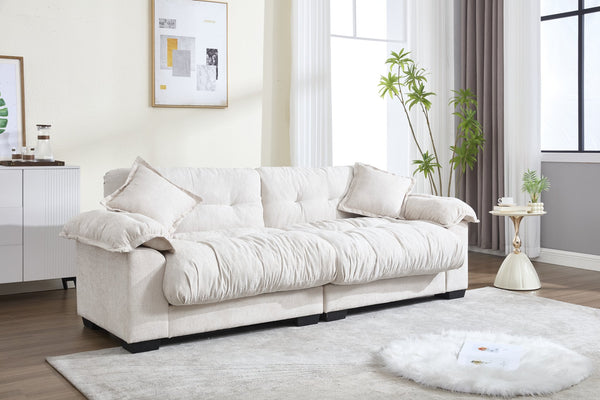 English Elm Casual Modern 3-Seater Sofa In Soft Beige Chenille – Comfortable, Stylish, And Easy To Assemble W2100S00210