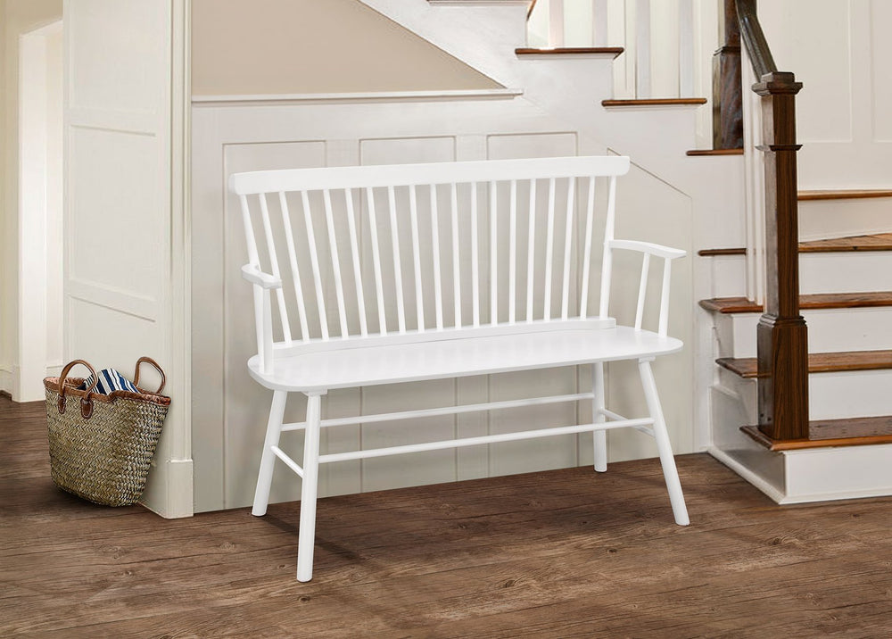 English Elm 1pc Vintage Farmhouse Spindle Back Bench 48" Rustic Wooden Entryway Seat for Cozy Homes and Halls White 52 L x 23 W x 15 H B011P284206