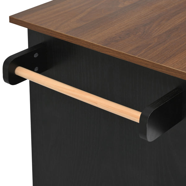 English Elm K&K 55.5" Farmhouse Kitchen Island with Sliding Barn Door, Drop Leaf, Charging Station, Wheels Black N707P288229B