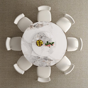 English Elm 59-Inch Modern Sintered Stone Dining Table Set With Rotating Turntable & 8 Chairs For Stylish Gatherings W509S00132