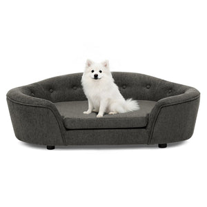 English Elm Oversized Oval Dog Sofa with Tufted Linen Backrest for Large Breed Lounging Comfort Dark Gray W487P415302