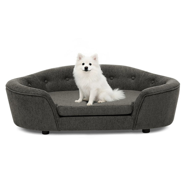 English Elm Oversized Oval Dog Sofa with Tufted Linen Backrest for Large Breed Lounging Comfort Dark Gray W487P415302