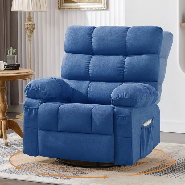 English Elm Swivel Rocker Recliner Ergonomic Glider Chair with Storage Pockets for Small Spaces Blue W1521P479284