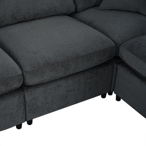 English Elm 124.8" Modular 7-seater L-shaped Sectional Plush Chenille Pine Frame Living Room N711P307955E