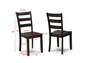 English Elm 5pc Rich Dark Wood Finish Square Dining Set with Ladder-Back Chairs, Compact 36" Table for Nooks B011P375960