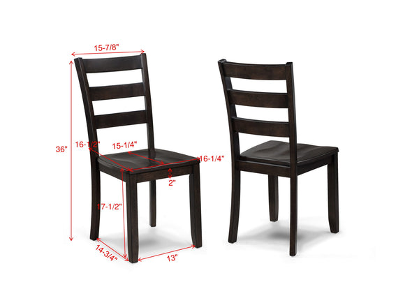 English Elm 5pc Rich Dark Wood Finish Square Dining Set with Ladder-Back Chairs, Compact 36" Table for Nooks B011P375960