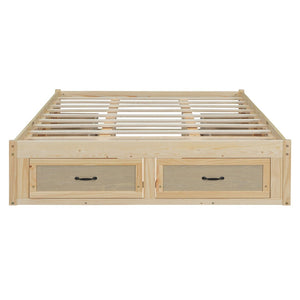 English Elm Queen Platform Bed with Six Storage Drawers Low Profile Frame for Modern Bedrooms Antique Natural N708P263022N-1