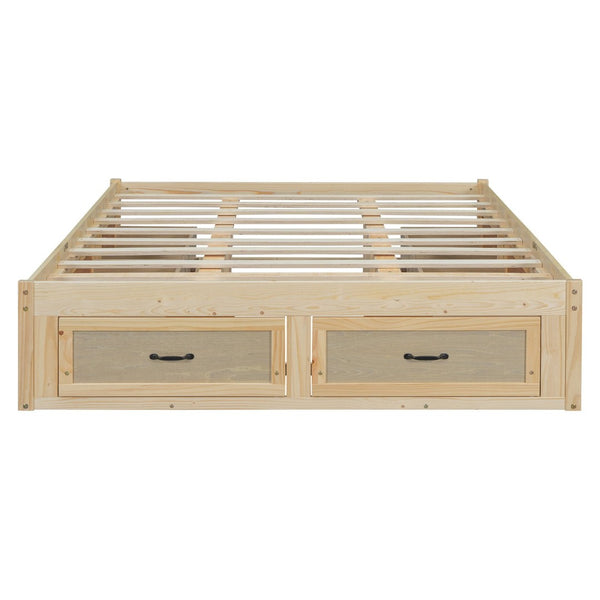 English Elm Queen Platform Bed with Six Storage Drawers Low Profile Frame for Modern Bedrooms Antique Natural N708P263022N-1