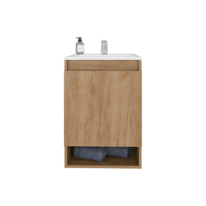 English Elm Natural Oak Wall-Mounted Bathroom Vanity With Sink, Open Shelf & Modern Space-Saving Design B062S01379