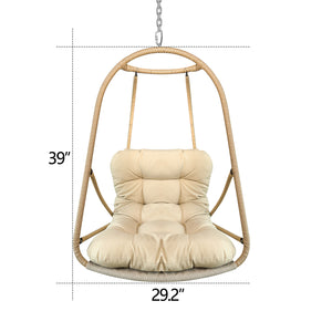 English Elm without Swing Egg Chair Rattan Hanging Patio Basket with C-Bracket, Foldable, Cup Holder, Cushions, Durable Metal Frame Beige+yellow W2707P388602