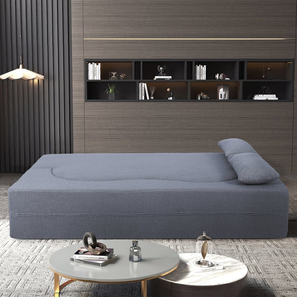 English Elm 2-in-1 Convertible Sofa Bed - Full Size Folding Loveseat with Plush Teddy Fabric, No Assembly Needed Grey W3163P322890