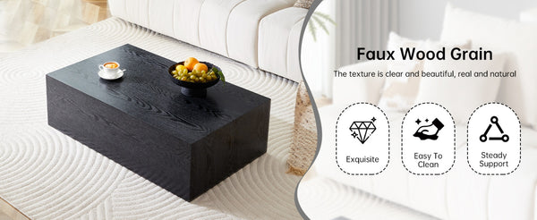 English Elm 39.3*23.6*11.8 Low Profile Mdf Coffee Table Black Wood Grain Finish Modern Living Room W1151P433600