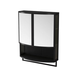 English Elm 23.62"Modern Arched Glass Cabinet with Shatterproof Mirror, Double-Layer Storage, Towel Rack, Black W757P314594