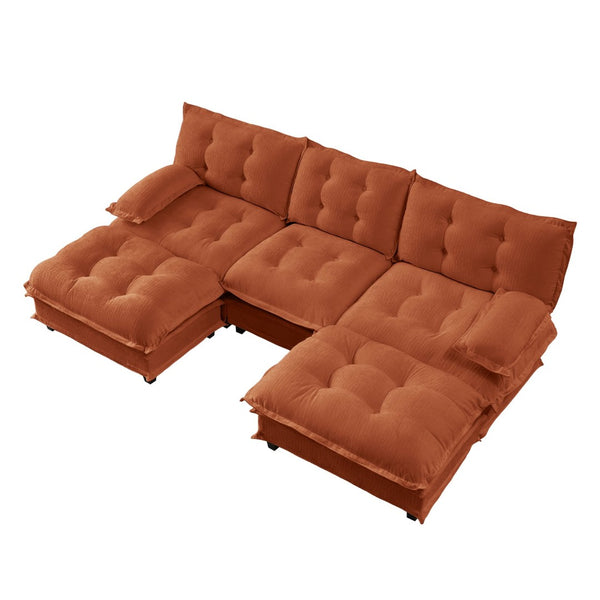 English Elm 107" U Shaped Chenille Sectional Cloud Sofa with Ottomans Deep Seat Modular Living Room Orange W714S01739