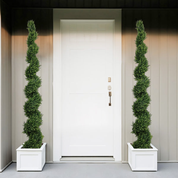 English Elm 7ft Spiral Cypress Faux Tree Potted Dual Tone Foliage for Entryway Patio Decor W2945P379249