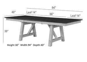 English Elm Cottage Two-Tone Extendable Dining Table 66"-94" with Self-Storing Leaves, Trestle Legs, Wheat/Charcoal Finish B011S01117