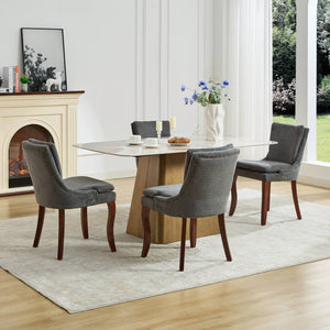 English Elm Modern Dining Chairs Set of 2 with Double-Layer Cushioned Spring+Sponge Comfort, Curved Solid Wood Legs, Mid Back Elegance for Living & Dining Room Gray W1143P207920