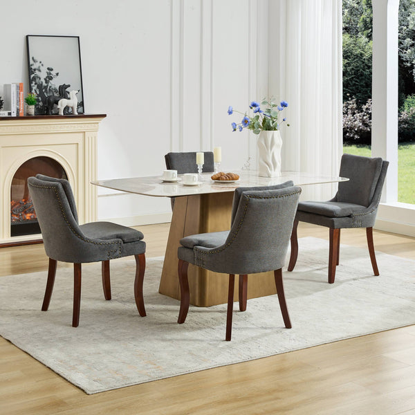 English Elm Modern Dining Chairs Set of 2 with Double-Layer Cushioned Spring+Sponge Comfort, Curved Solid Wood Legs, Mid Back Elegance for Living & Dining Room Gray W1143P207920