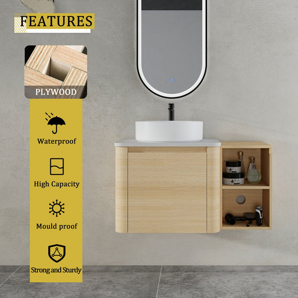 English Elm 36'' Wall-Mounted Bathroom Vanity With Stylish Ceramic Sink, Soft-Close Door, And Smart Storage Solutions W999S00467