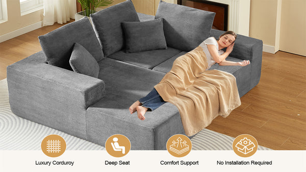 English Elm Modular Sectional Sofa - Modern L-Shaped Cloud Couch, No Assembly, Soft Corduroy, Versatile Comfort W3434S00002
