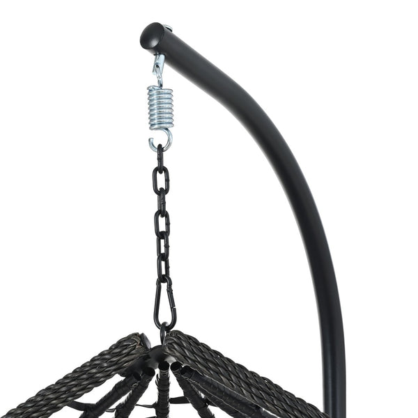 English Elm U_style Wicker Hanging Egg Chair with Stand Foldable Indoor Outdoor Swing Seat Black+ Gray N711P389502E
