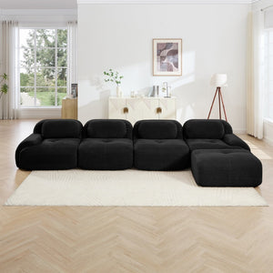 English Elm 4-seat Modular Corduroy Sectional Sofa with Curved Armrests for Living Rooms Black W714S01280